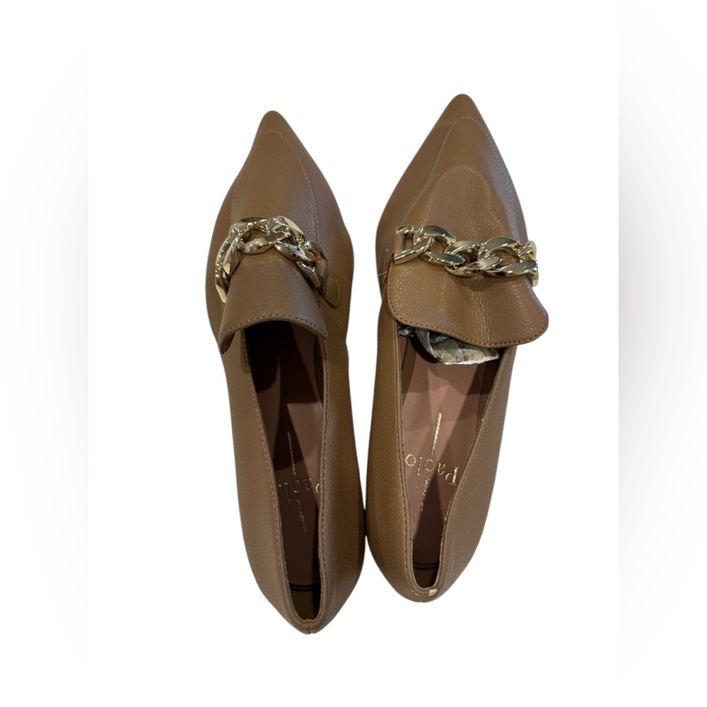 Linea Paolo Mabel Pointed Toe Brown & Gold Loafers Slip-On Design Sz8.5M - Picture 3 of 8